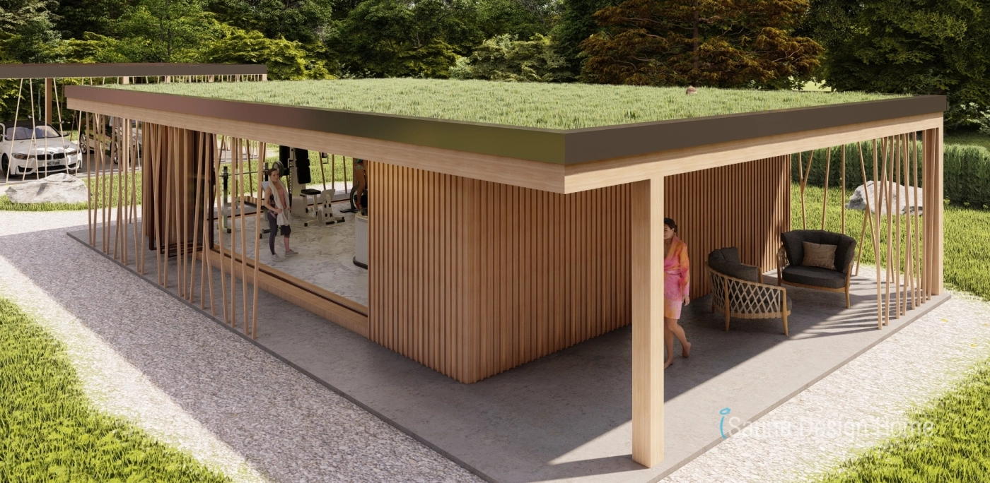 sauna so zelenou strechou