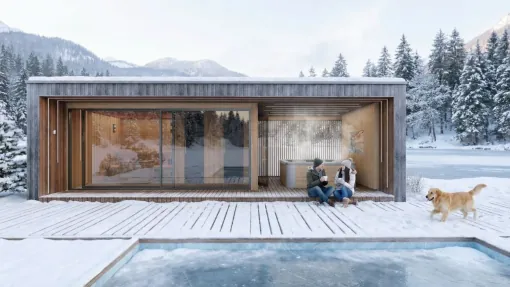 Vonkajšia sauna, wellness dom, mini rekreačný dom v individuálnych rozmeroch