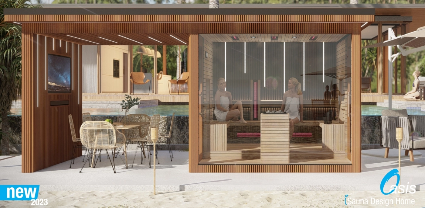 Prémiová exteriérová sauna Oasis s prístreškom