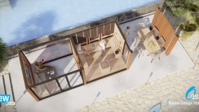 Oasis saunovy domček s otvorenou a uzavretou terasou